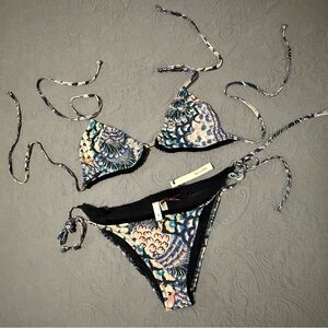 NWT Syla by Sylvie Cachay Chic Black and Pink Patterned Bikini, Size III=M/L🧜‍♀️